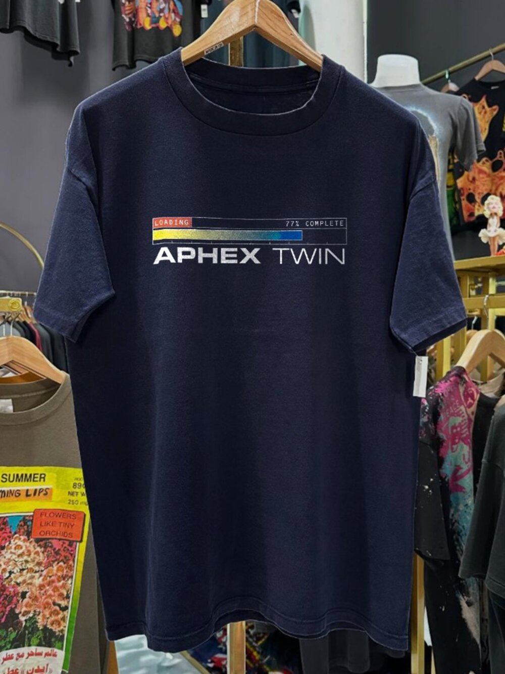 90S Aphex Twin Playstation Staff Rare Navy T-Shirt